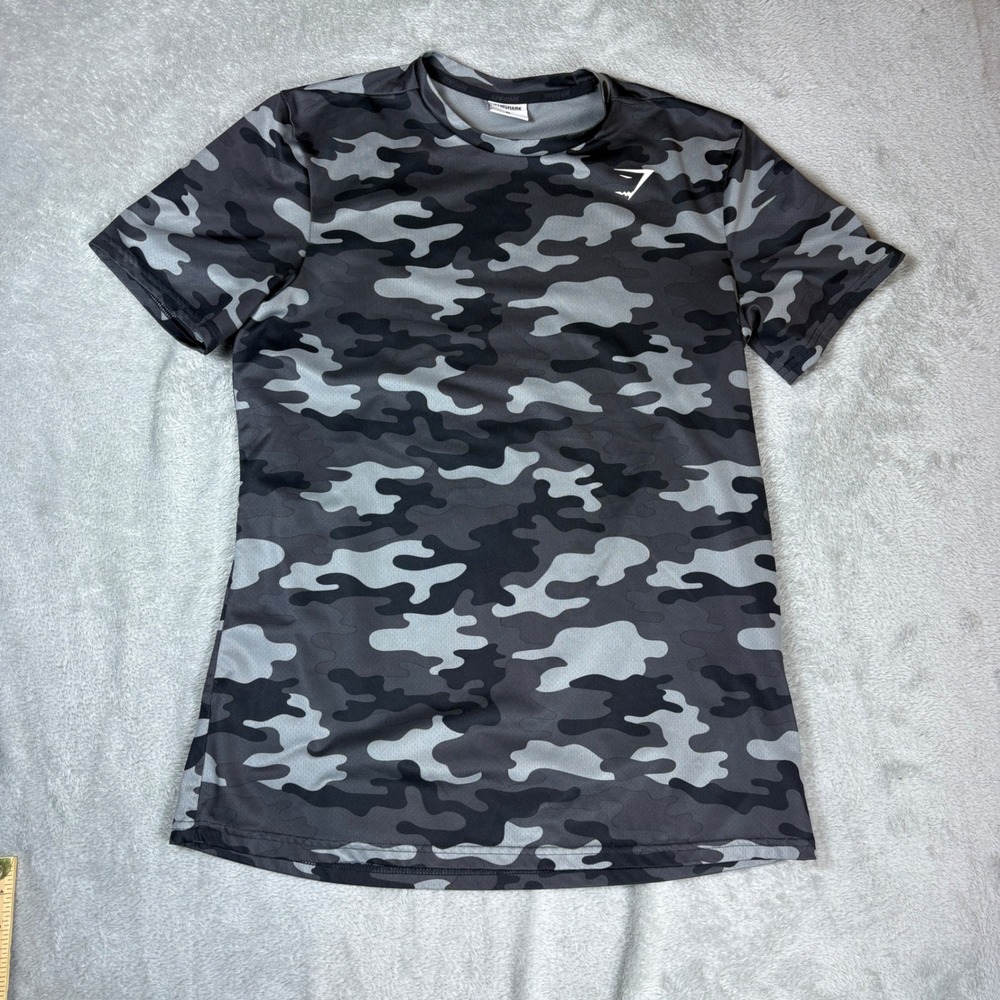 Gymshark Shirt Men M Camo‎ Training Athletic Tee Grey Camouflage Stretch